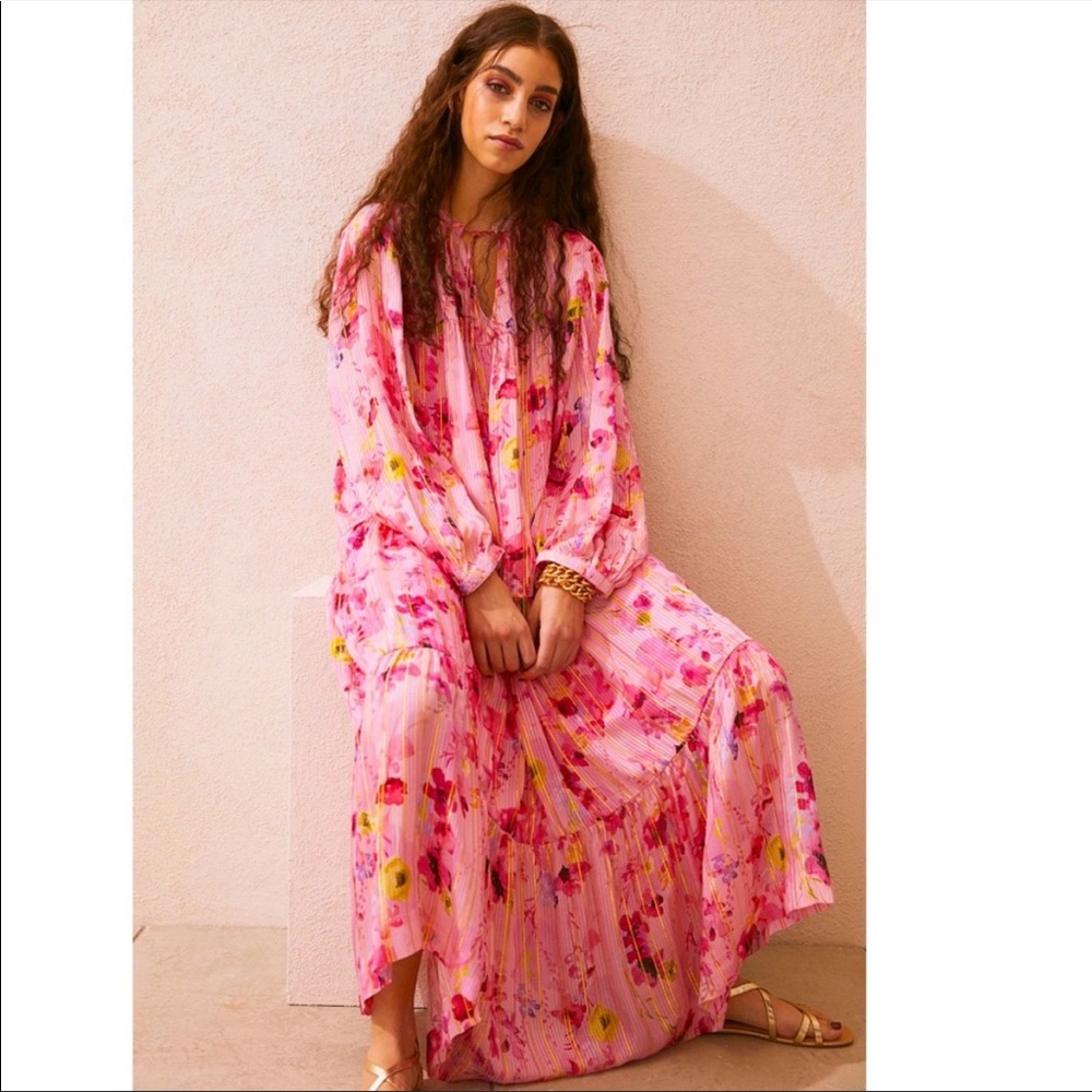 H&M pink and gold chiffon float maxi dress XL